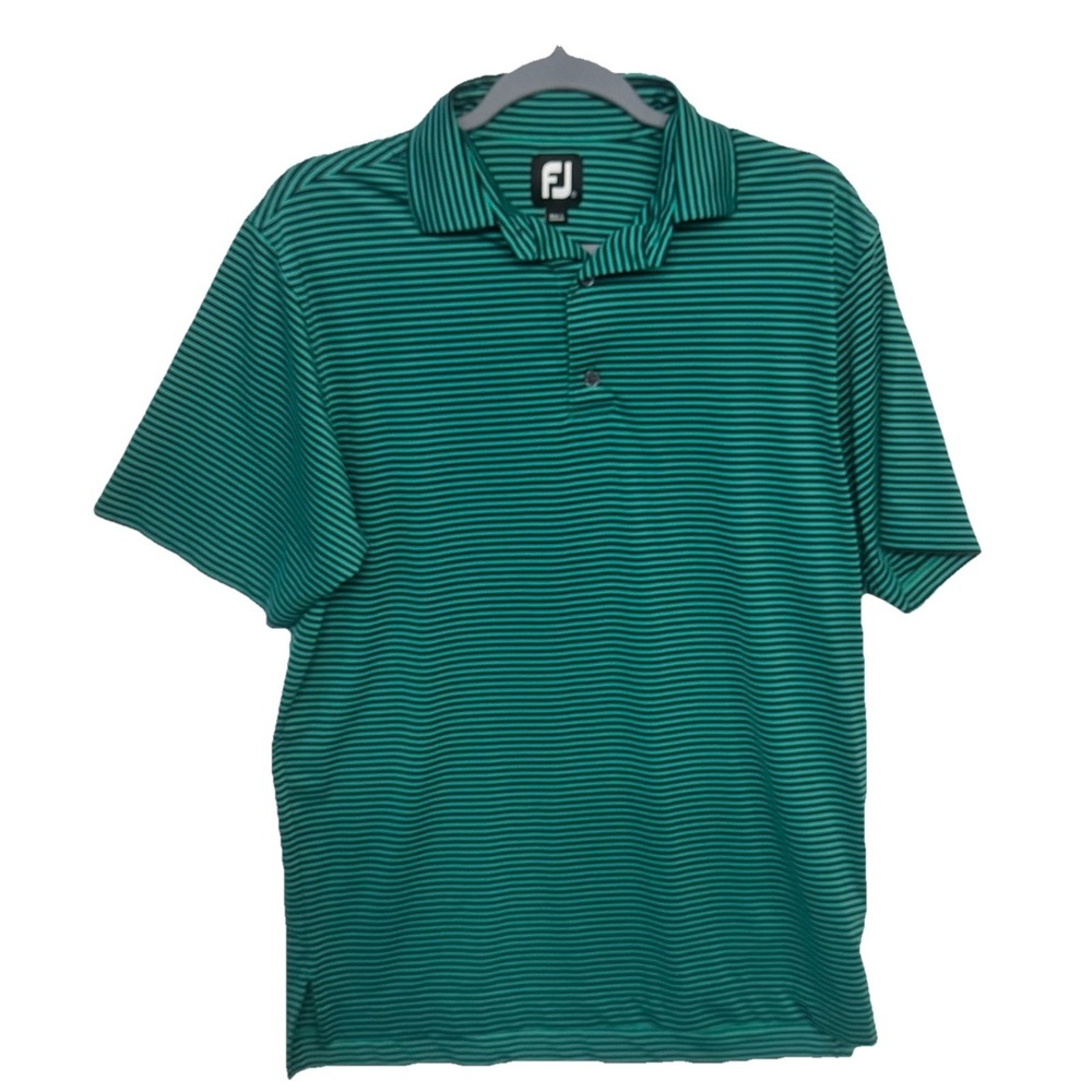 FootJoy Men's Shirt Sleeve Lisle Feeder Stripe Golf Polo Shirt Green/black